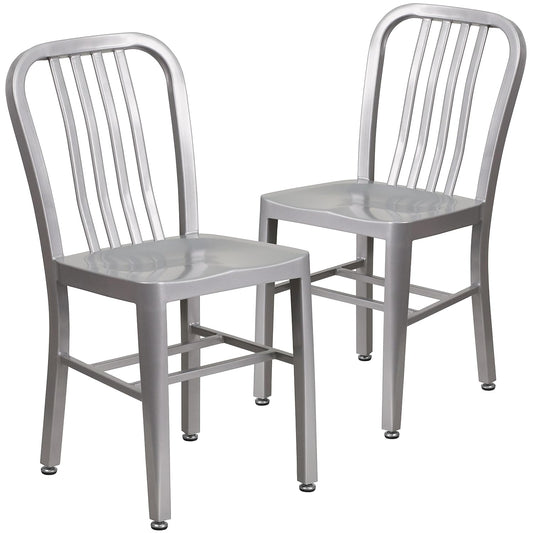 Flash Furniture Gael Indoor/Outdoor Modern Metal Dining Chairs, Commercial-Grade Galvanized Steel Restaurant Chairs, Set of 2, Silver