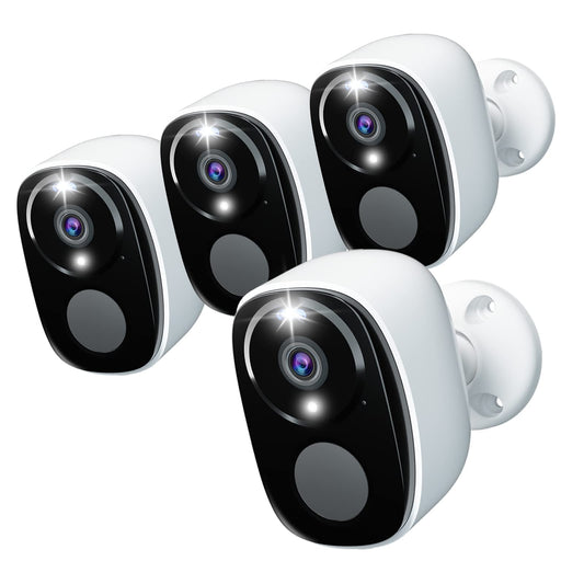 4Pack Security Cameras Wireless Outdoor 2.4G&5G WIFI, 2K Battery Powered Indoor Camera for Home Security with Spotlight & Siren Alarm, 2-Way Audio, Color Night Vision, AI Detection,Works w/Alexa