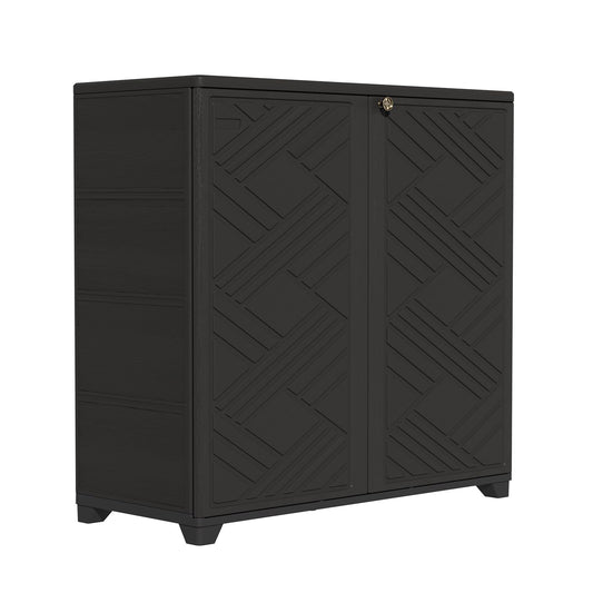 ZZM Indoor/Outdoor Storage Cabinet Waterproof, 34"x15"x34" Plastic Outdoor Storage Box for Garden Balcony Bathroom, All Weather Outdoor Storage Clearance, DIY Usage, with No Shelf (Black)