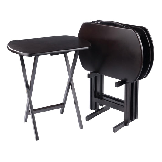 Winsome Corbett Set of 4 Oversized Foldable Snack Tables with Storage Rack, Easy to Store Portable Fold Up Table Set for Kitchen, Living Room TV Dining, Crafts, Puzzles, Work from Home