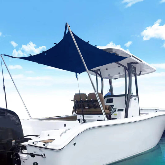 TeBaisea Boat T-Top Sun Shade Kit Boat Canopy, Boat Cover with Stainless Steel Telescopic Rod Foldable, UV-Proof 1200D High-Tech Polyester Fiber, Anti-Ultraviolet Dark Blue(102"×78"×66")