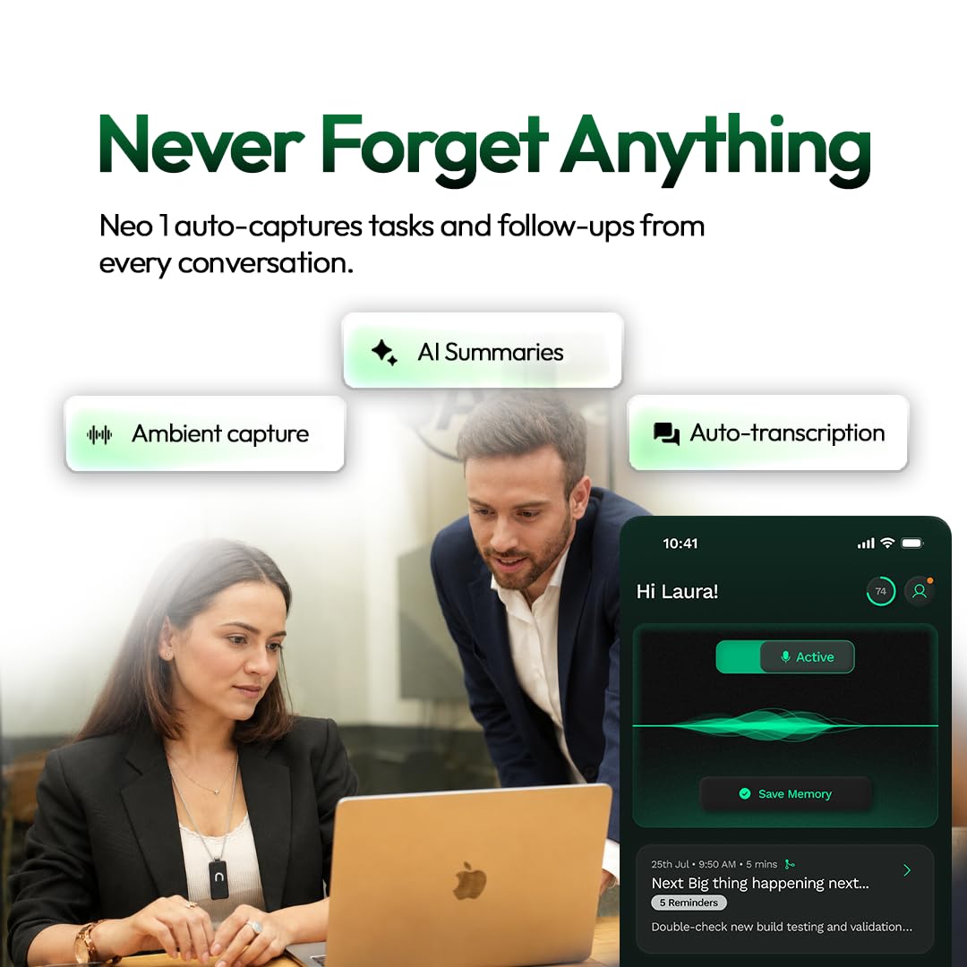 neosapien Neo 1 AI Wearable Assistant – Capture Meetings, Conversations & Ideas with AI Summaries, Action Items, Notes & Reminders - Copper
