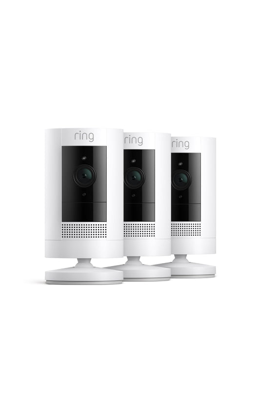 Ring Outdoor Cam (Stick Up Cam), Weather-resistant home or business security camera, outdoor ready, Live View, Color Night Vision, Two-Way Talk, motion alerts, Works with Alexa, 3-pack, White