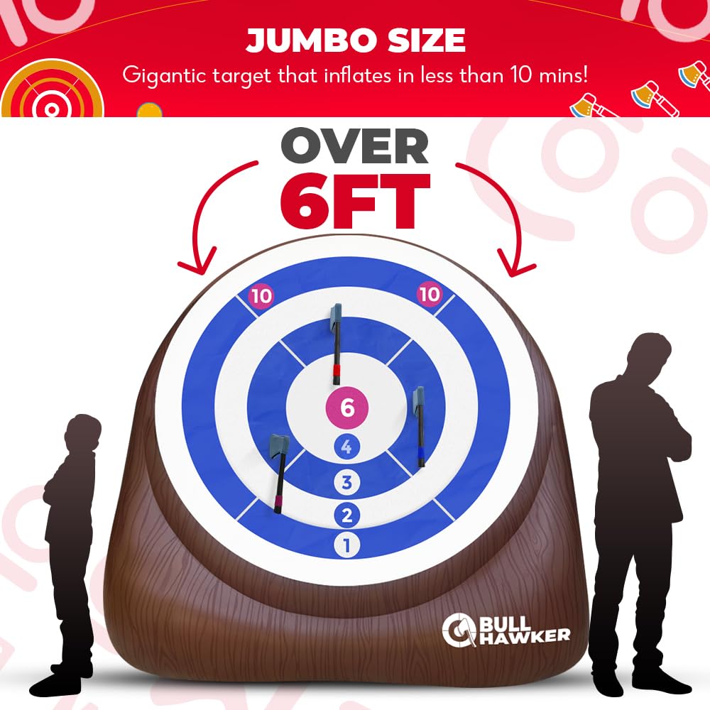Swooc Games® - Bull Hawker™ | Giant Axe Darts (Over 6ft Tall) w/ 15+ Games | Axe Throwing Game for Backyard w/Air Pump | Outdoor Games for Adults and Family | Carnival Games | Throwing Axe Yard Games