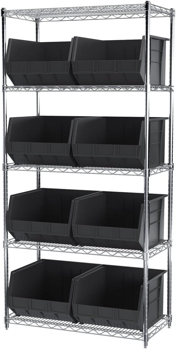 Akro-Mils 30270 AkroBins Plastic Storage Bins, Space-Saving Stackable Bins for Garage, Pantry, Craft Organization, 18" x 16" x 11", Black, 3-Pack