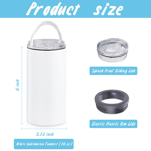12 Pack16 OZ 4-in-1 Skinny Can Cooler Double Wall Stainless Steel Insulated Can Holder, Sublimation Slim Skinny White Stainless Steel Can Cooler,Sublimation Tumbler