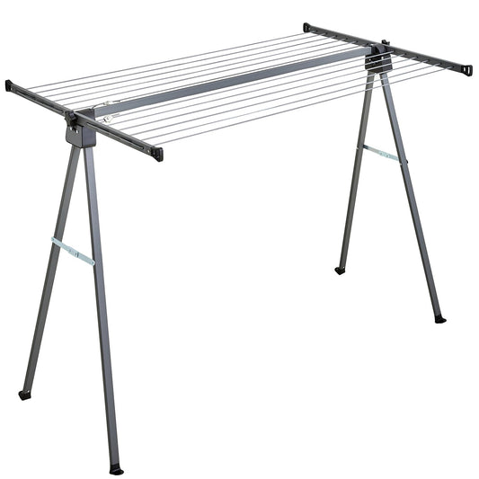 CROS Outdoor Portable Folding Clothesline, 46FT Heavy Duty Stainless Steel Drying Rack, A-Frame Freestanding Clothes Drying Stand with Ground Stakes