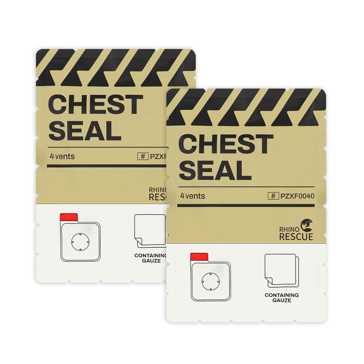 Rhino RESUE Bundle-Vented Chest Seal, 4 Vents, Sterile Emergency Trauma Dressing, Occlusive Adhesive Pad+Trauma Kit with C-A-T Tourniquet, Tactical First Aid Kit Molle Pouch for Military