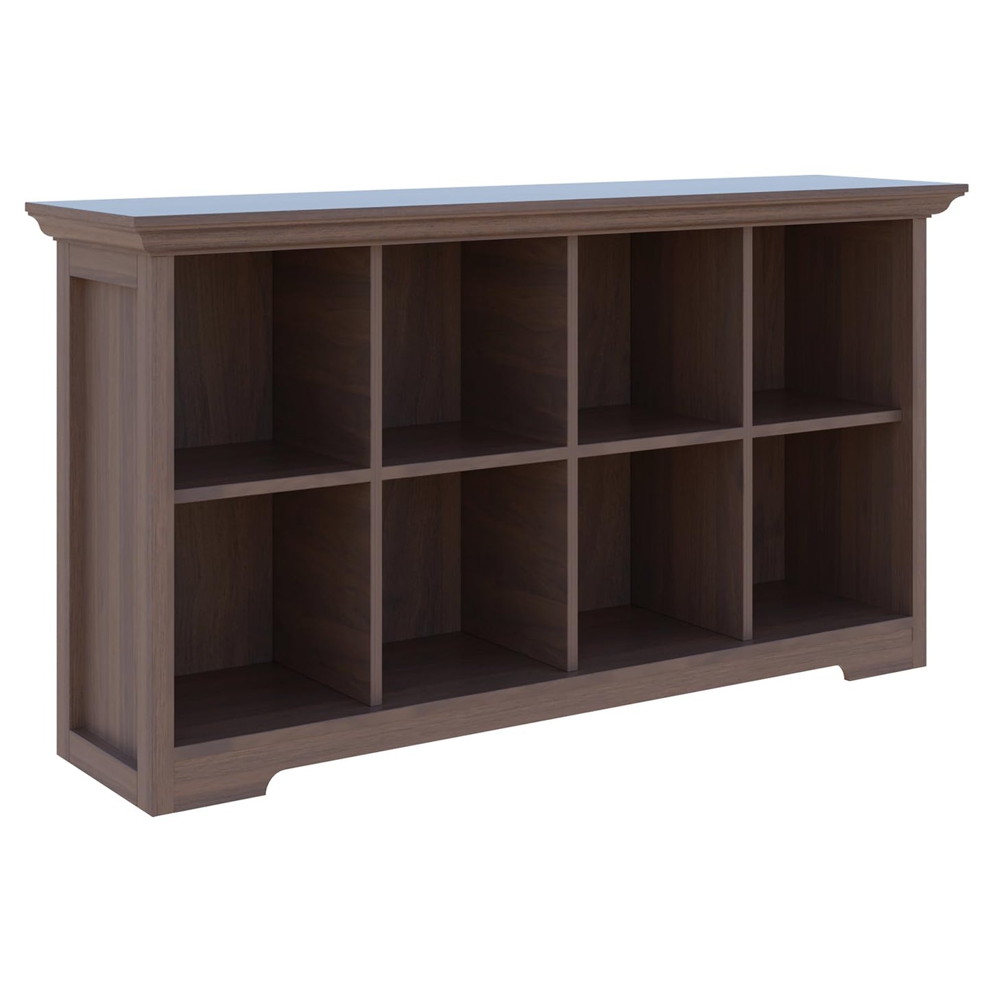 OSCHF Cube Shelf Bookcase with Base - Wooden 2 Tiers Floor Standing Low Storage Cabinet for Home and Office, 8-Cube Lattice Bookshelf, Walnut