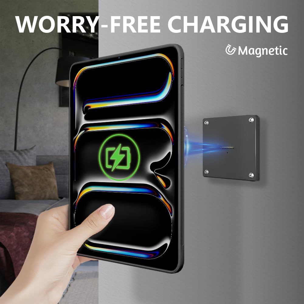 Zilvex Wall Mount Charging Kit for Apple iPad Pro 11″ (5th Gen, M4, 2024) – Magnetic Tablet Wall Mount with 15W Fast Charging, TPU Protective Case, Smart Home Control Hub