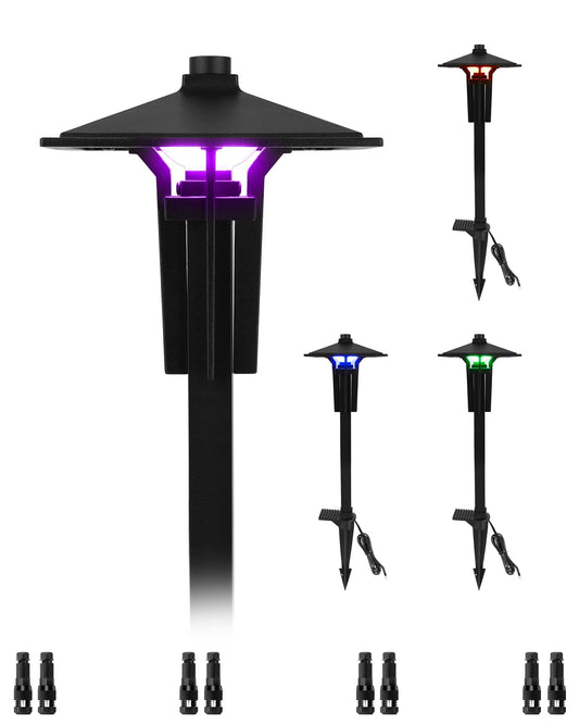 ZestPatio RGB Pathway Lights Low Voltage, 5W 12V Waterproof Wired LED RGB Color Changing Low Voltage Landscape Lighting for Outdoor Pathway Path Walkway Garden of Christmas, Heavy Duty, Black, 4PK
