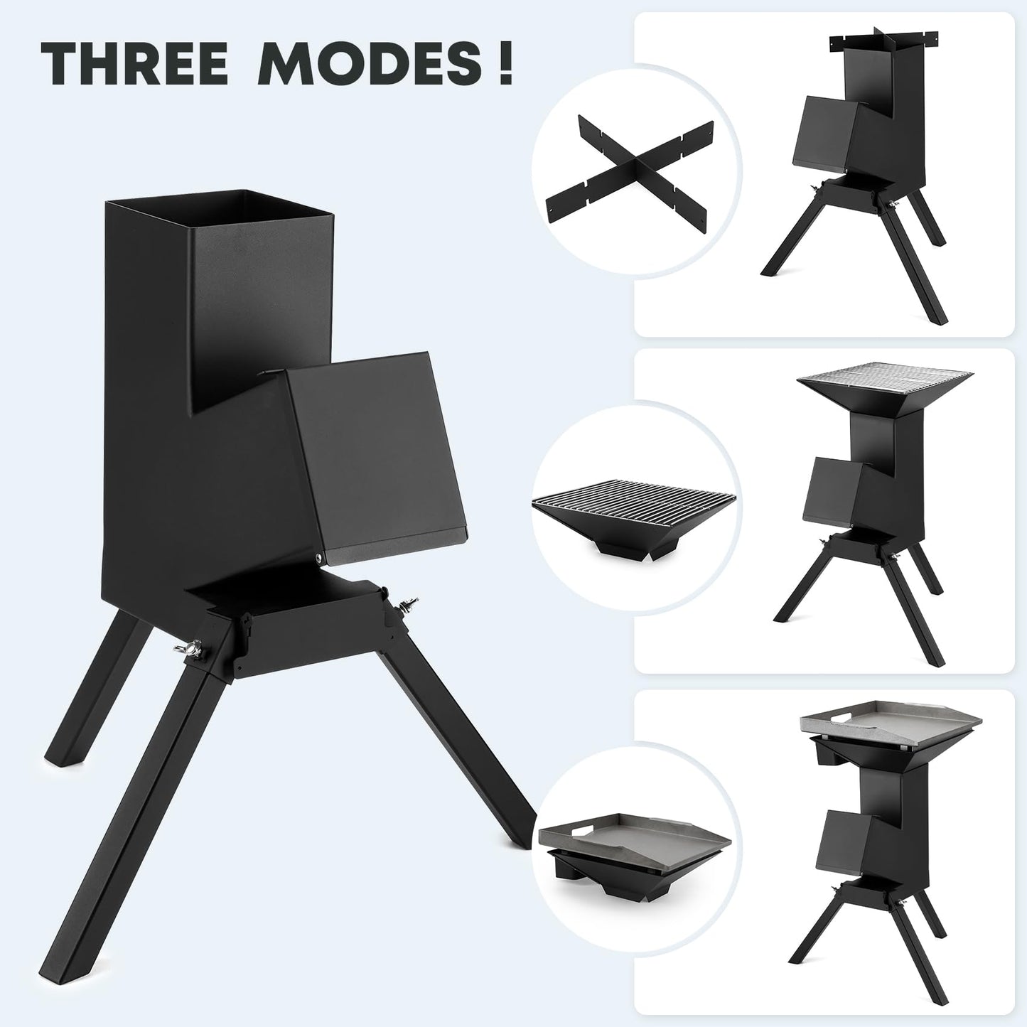 Stanbroil 3 in 1 Rocket Stoves with Grill Rack, Griddle and Pot Cooking Stand, Heavy Duty Wood Burning Stoves for Cooking, Camping wood Stove Kit for Off-Grid Supply, Outdoor Grilling Event