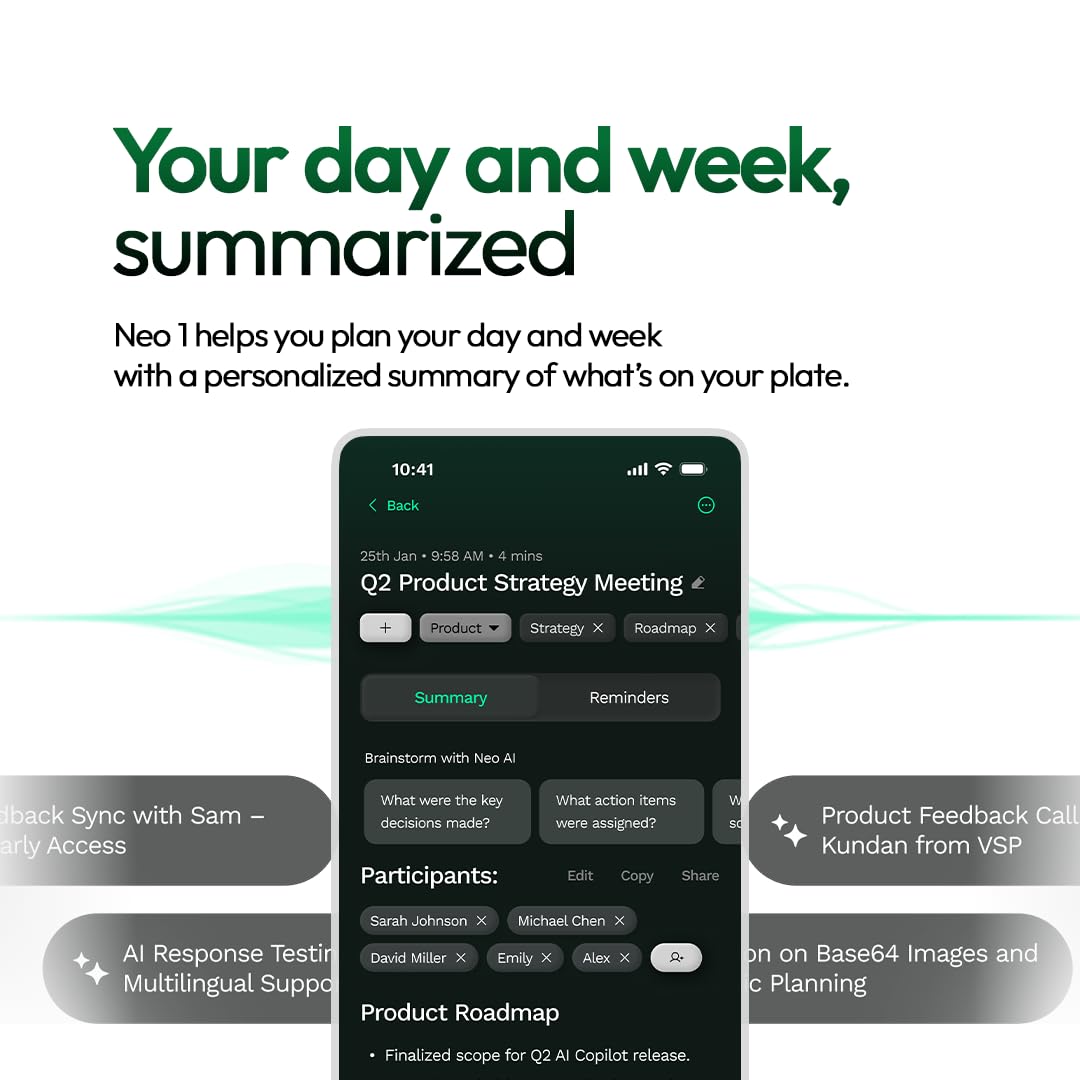 neosapien Neo 1 AI Wearable Assistant – Capture Meetings, Conversations & Ideas with AI Summaries, Action Items, Notes & Reminders - Copper