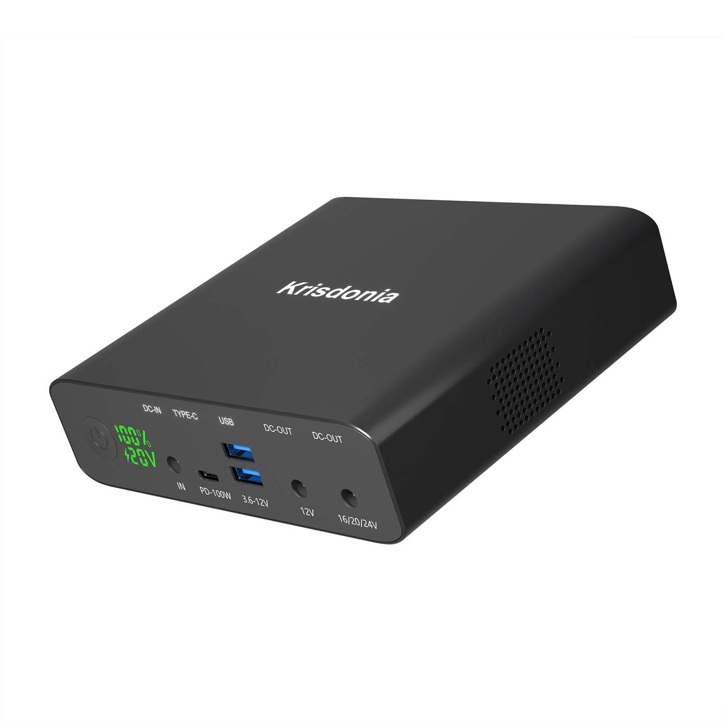 Krisdonia Portable Laptop Charger 32000mAh 100W PD Power Bank, External Battery Pack with 1 USB-C PD3.0 Port, 2 DC Ports, 2 USB QC3.0 Ports for Laptops, Tablets, Smartphones and Other Devices