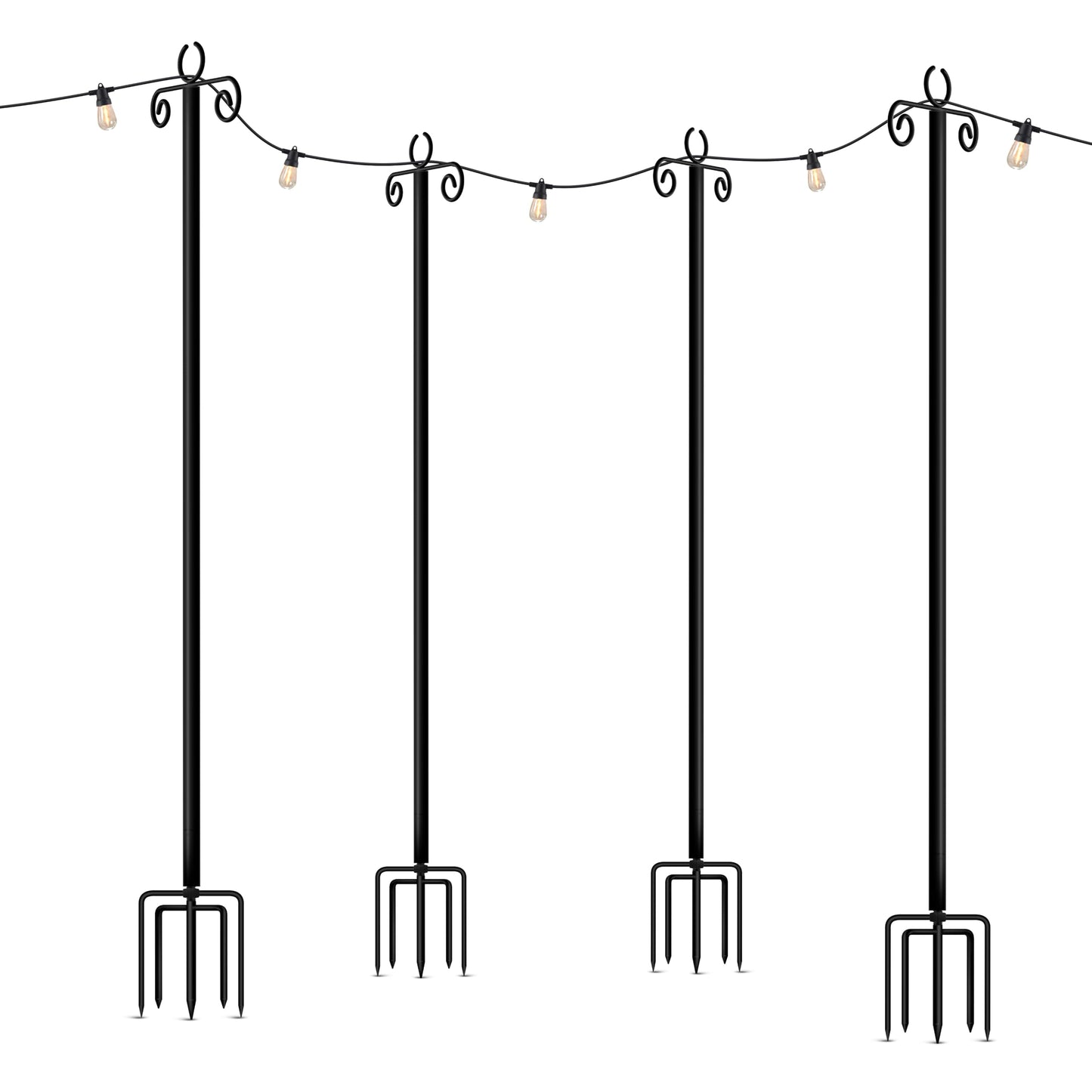Brightech Bundle Ambience Pro Solar Powered Outdoor String Lights, 48ft + 4-Pack 10FT String Light Poles