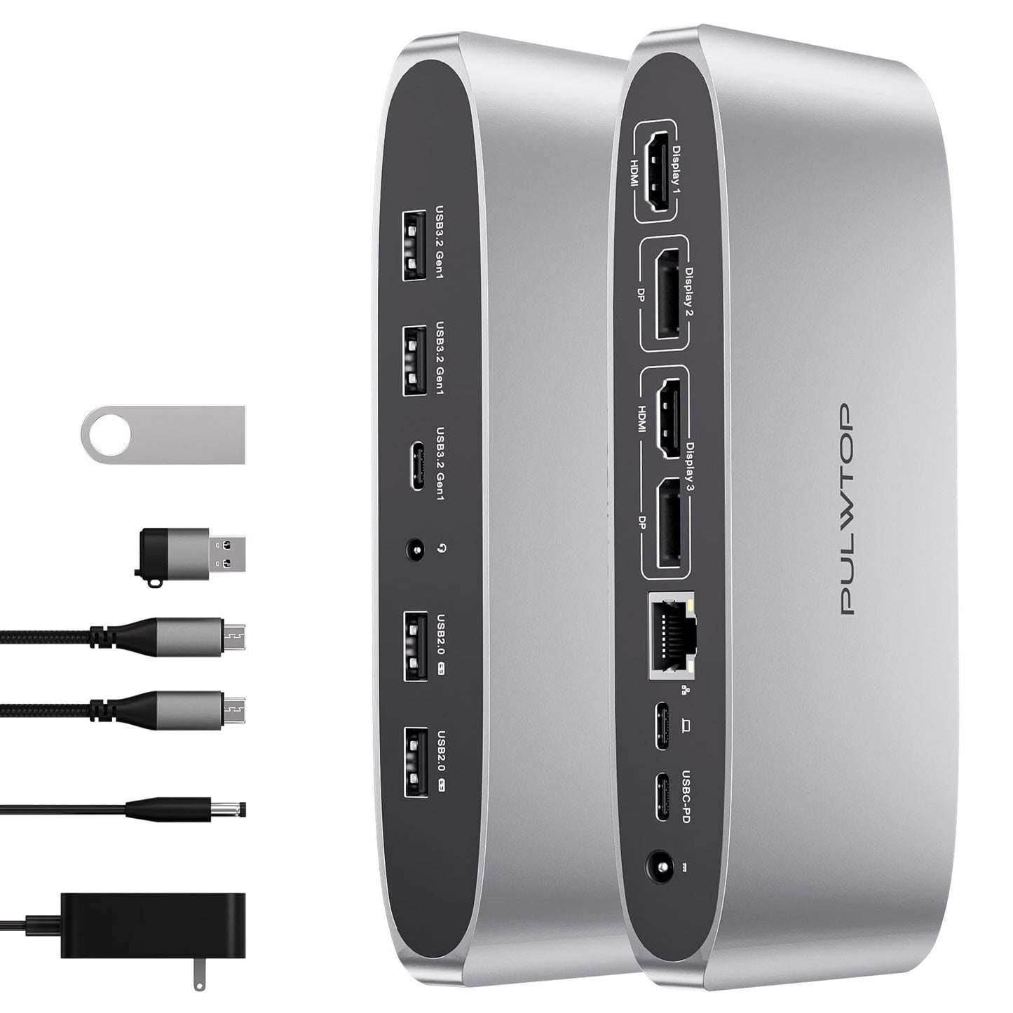 PULWTOP Displaylink Docking Station, Triple Display DisplayLink Dock for MacBook M1/M2/M3 Windows, 4K@60Hz Laptop Docking Station with 2 HDMI, 2 Display Port, PD, USB C Data, 4 USBA, Ethernet, Audio