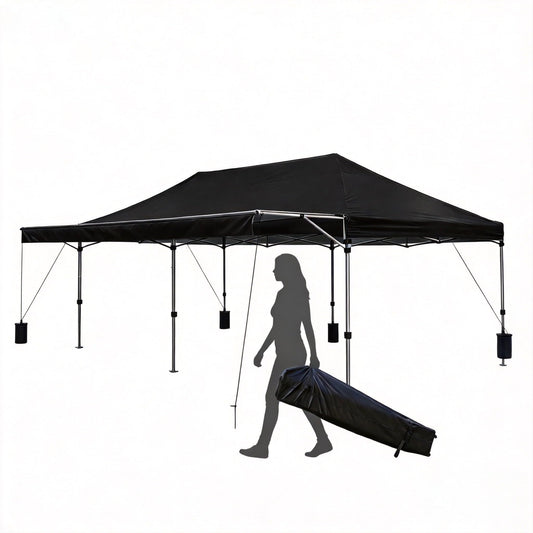 10X20FT Pop Up Canopy Tent, Beach Tent with One Push Setup, Sun Shelter with Slant Legs & Carrying Bag, Waterproof & UV Protected, Outdoor Canopy for Commercial Events, Camping, Backyard Party, Black