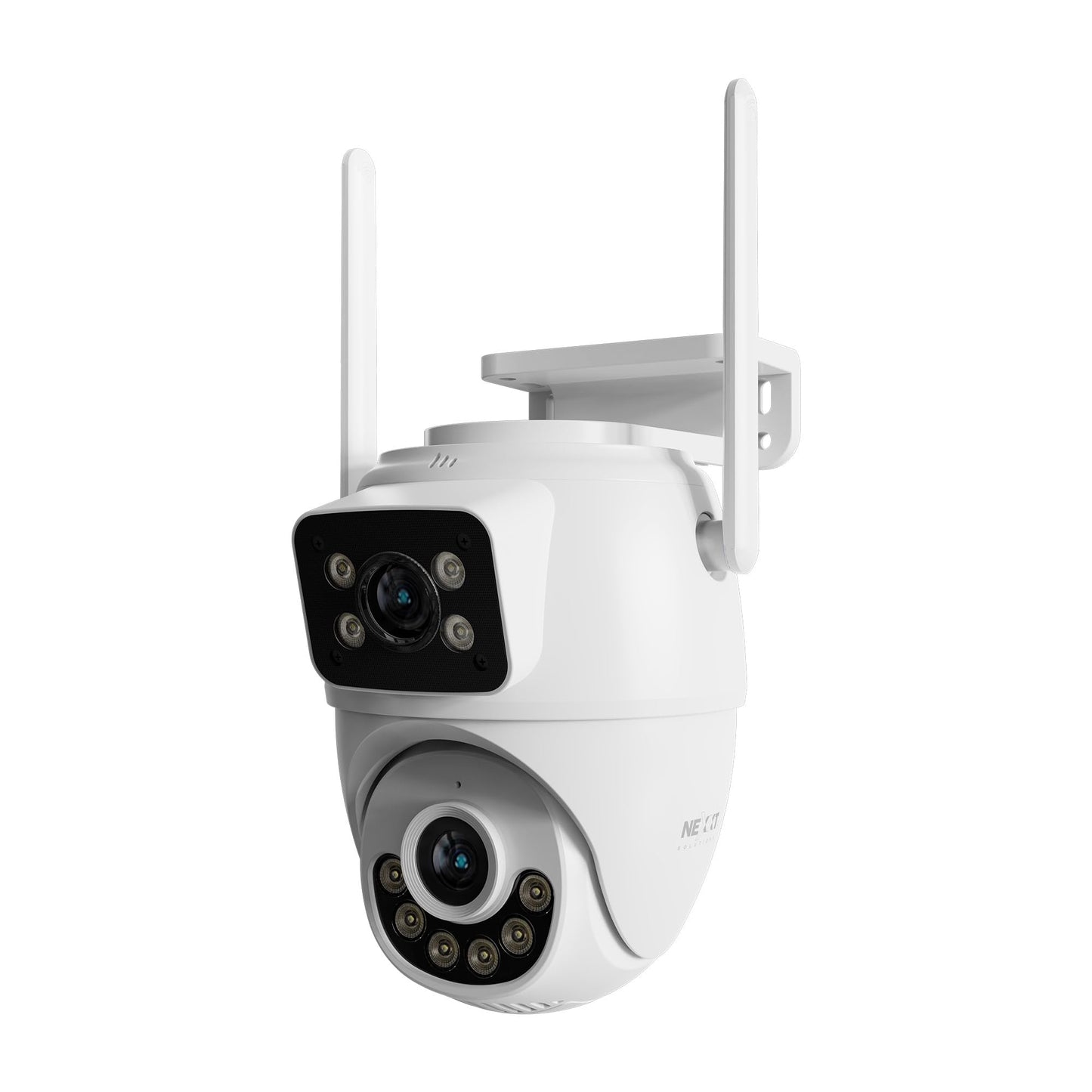 Nexxt Solutions Smart Dual Lens PTZ Wi-Fi Outdoor Security Camera | 2K Dual View Surveillance with Human Detection, Night Vision | Two-Way Audio, 80dB Siren, IP65 Weatherproof, microSD Storage