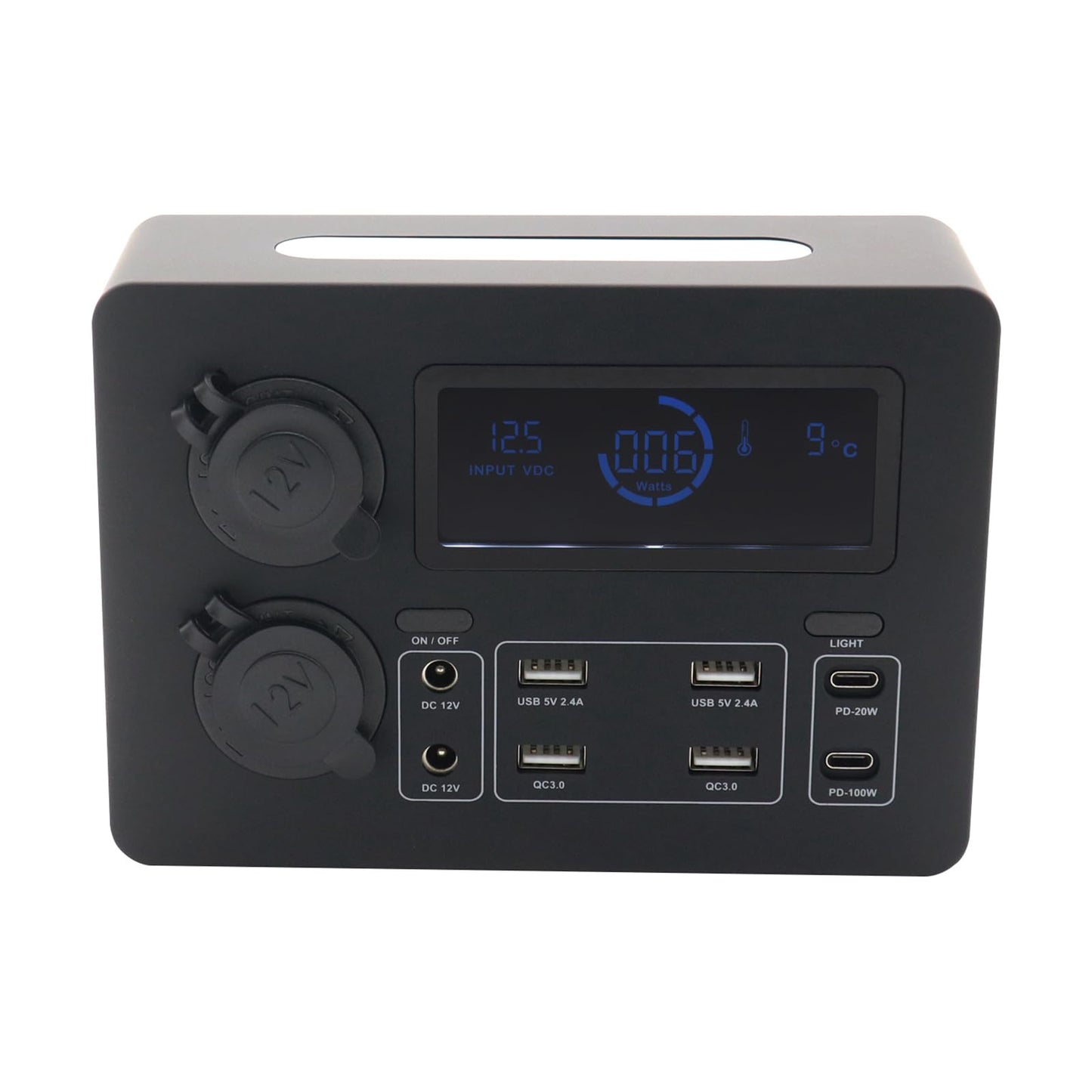 HUIOP Power Box,Mini Power Box, 12V 100W LCD Display Power Box with LED Lights, USB-C & QC3.0 Ports, Portable Control Hub for RVs, SUVs, Boats, Yachts, Cars