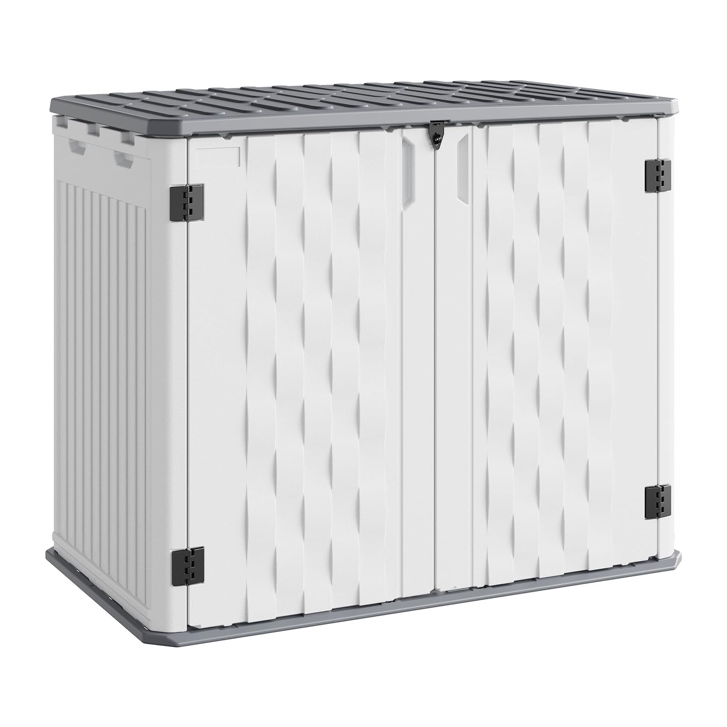 Outdoor Storage Cabinet, 34 Cu ft Outdoor Trash Can Storage Waterproof, Outdoor Resin Storage Cabinet for Patio Tools, Lawn Mower, Garbage Cans