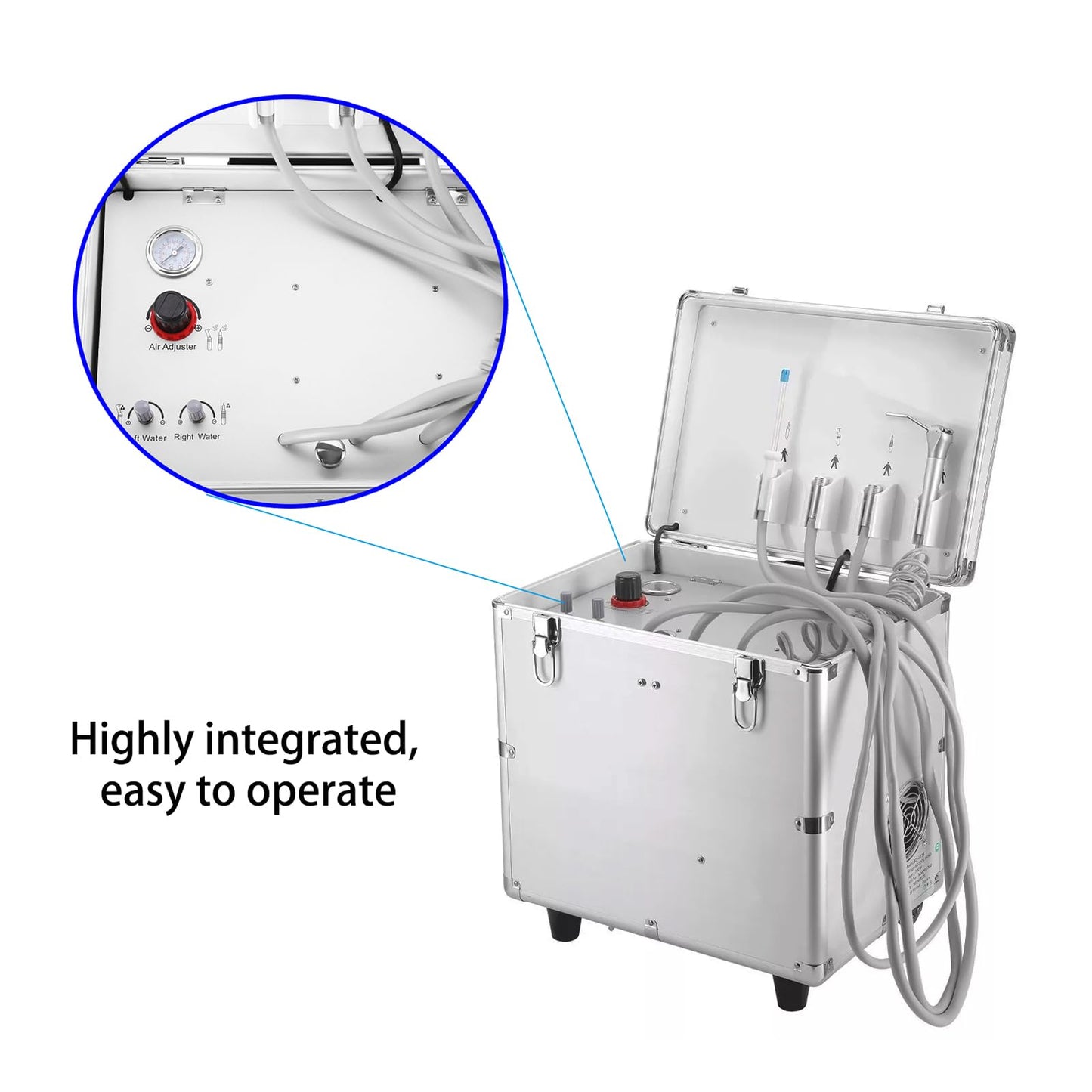 Portable Veterinary Dental Delivery Unit with Air Compressor and Suction System for Veterinary Dental Clinic and Pet Clinic (4-Hole Handle)
