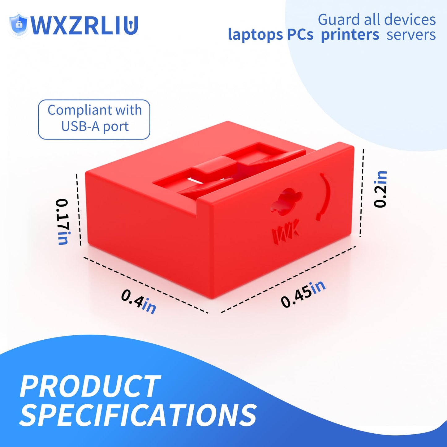 100PCS USB-A Port Blockers with 5 Keys-Removable Type-A Data Protection - Dust & Moisture Resistant Shield for Laptops, PCs, Gaming Devices & Tamper Protection（Red）