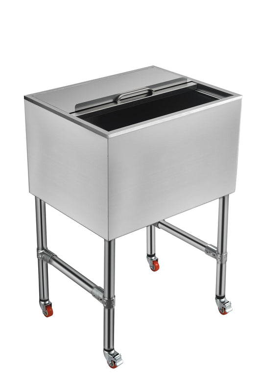 24x19x37inch Ice Bin for Bar,Commercial Ice Bin with Legs,Commercial Insulated Stainless Steel Ice Bin with Lid & Drain System, Large Capacity Underbar Ice Chest for Restaurants, Pubs & Cocktail Bars