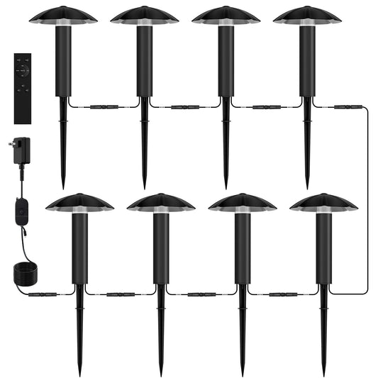 ALYFC 8 Pack Low Voltage Landscape Lighting Kit: All-in-One-Set Easy Setup - Dusk to Dawn Auto On/Off &Timer - 3W Outdoor Waterproof Metal Pathway Lights for Garden Yard Walkway Driveway