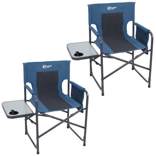 Portal Directors Chair Camping Chairs for Adults with Side Table Folding Lawn Chairs for Adults, Directors Chairs Foldable for Outdoor Chairs for Beach, Travel, Heavy Duty Supports 300LBS, Blue/Grey