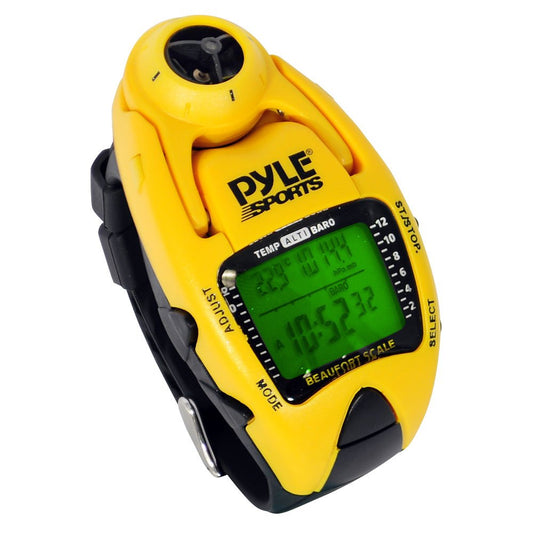 Pyle Sports PSWWM90Y Wind Speed Meter w/ Wind Chill Temp., Altimeter, Barometer, Compass, 10 Laps Chronograph Memory, Yacht Timer (Yellow Color)