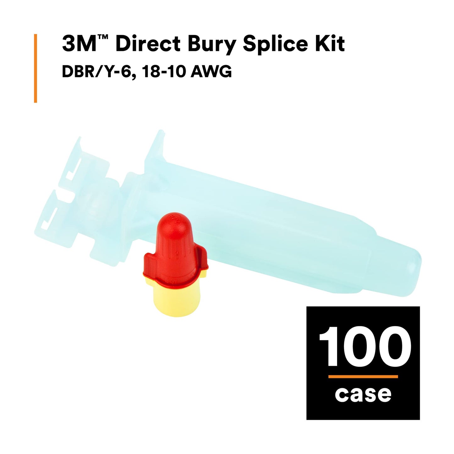 3M Direct Bury Splice Kit DBR/Y-6 (BULK), 18-10 AWG, UV-Resistant, Steel Spring, Flame Retardant Insulation, Box of 100 Splice Tubes and 100 R/Y Connectors