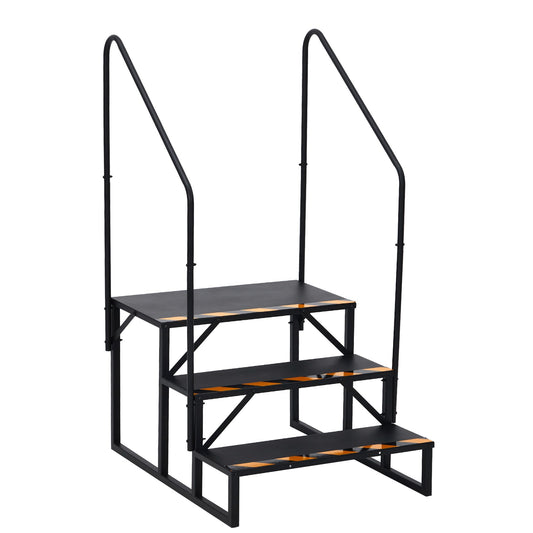 EliteEdge RV Steps with Handrails, 3 Step RV Stairs 660 Lbs Load Capacity,Portable Stairs Steps Steel Travel Trailers Ladder Step Ladder with Anti-Slip Panel, Mobile Home Stairs for Travel Trailers