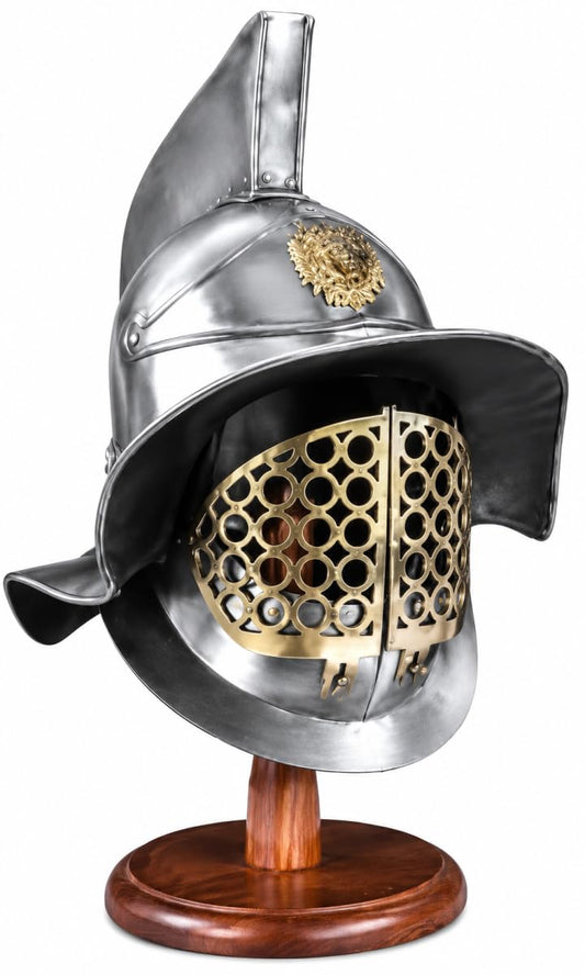 THOR INSTRUMENTS Medieval SCA LARP Gladiator Helmet III Brass Halloween Armor Helmet With Stand Rustic Vintage Home Decor Gifts
