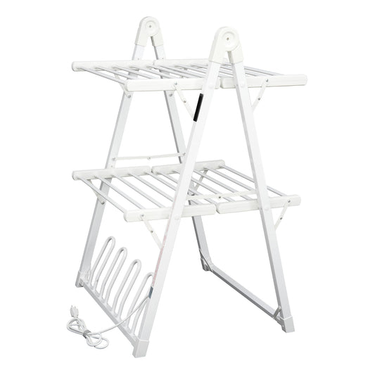 SHARNDY Electric Heated Clothes Drying Rack,Foldable Heated Garment Dryer with Timer Shut-Off Laundry Rack for Clothes Shoes Socks,Aluminum Alloy,White,Plug & Play,(39.37x25.98x23.82in)