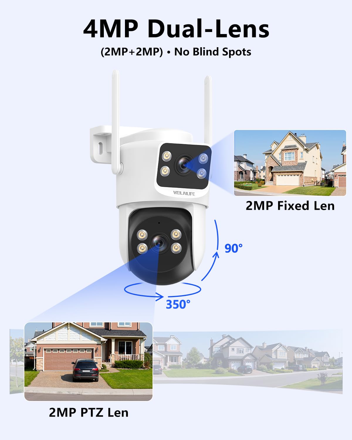 【2-Way Audio & Auto Tracking】 4MP PTZ Security Cameras Wireless Outdoor, WiFi Home Security Camera System, Video Surveillance DVR Kits