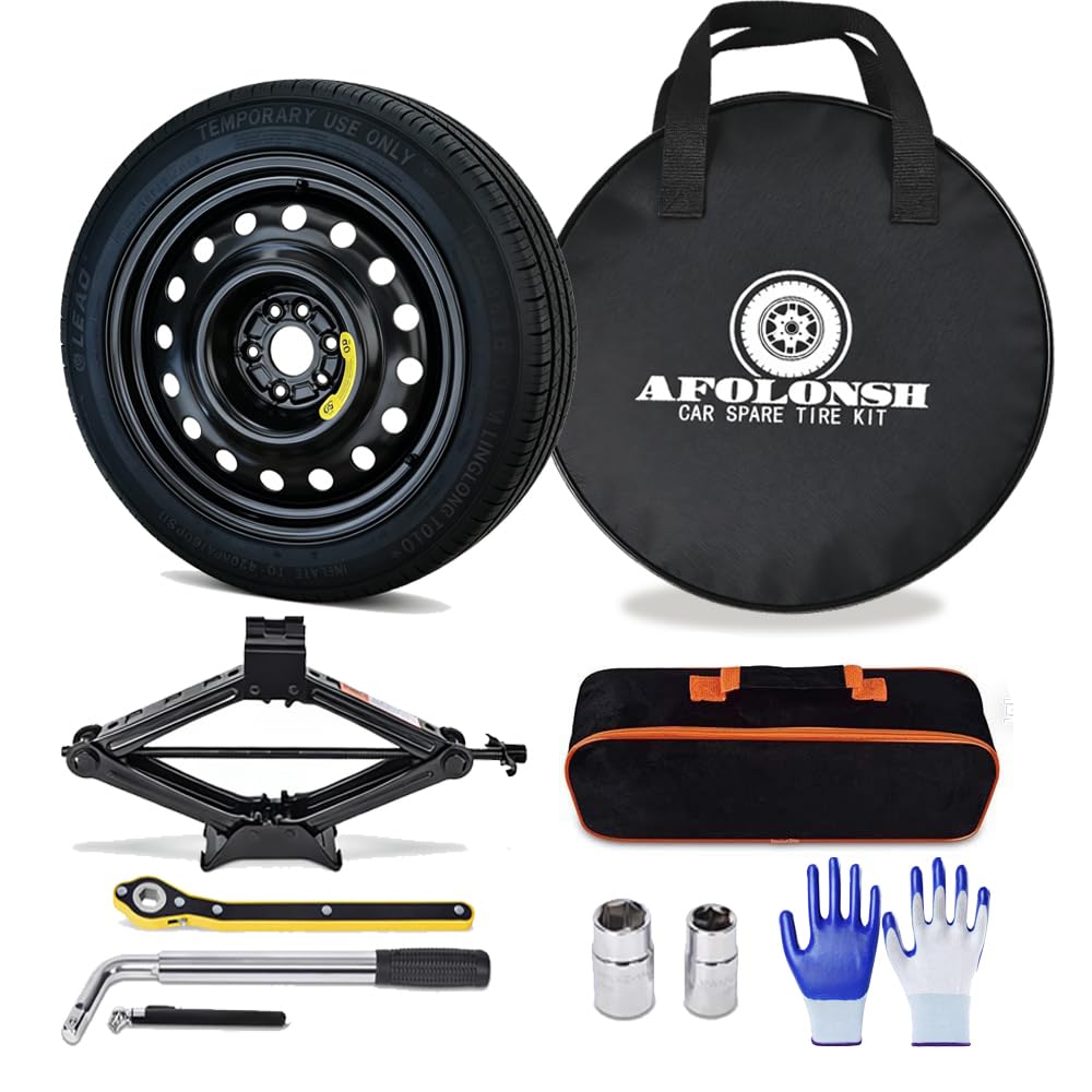 Spare Tire Kit Compatible with 2015-2026 Mercedes C‑Class & CLA‑Class (Except C63 S) | 125/80R18 Compact Spare Wheel with 18x4.5 Rim | Complete Roadside Kit Includes Jack, Lug Wrench & Storage Bag