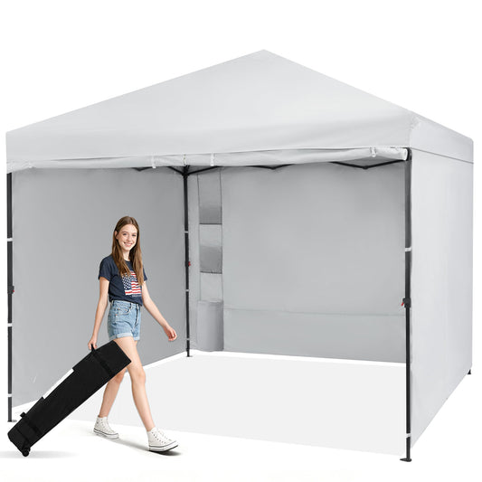 GAFETE 10X10 Comercial Pop Up Canopy Tent with 4 Sidewalls and 6 Pockets, One Push Setup Center Lock, Portable Instant for Beach Patio Outdoor Events, Case, 8 Stakes, 4 Ropes, 4 Sandbags (White)