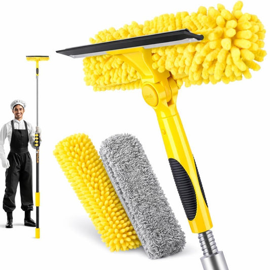 36ft Squeegee Window Cleaner with Extension Pole,2 in 1 Window Cleaning Tool with 8-Stage Telescopic Pole & Rotatable Head,Window Washing Equipment for Solar Panel, RV, Indoor/Outdoor Window,Car Glass