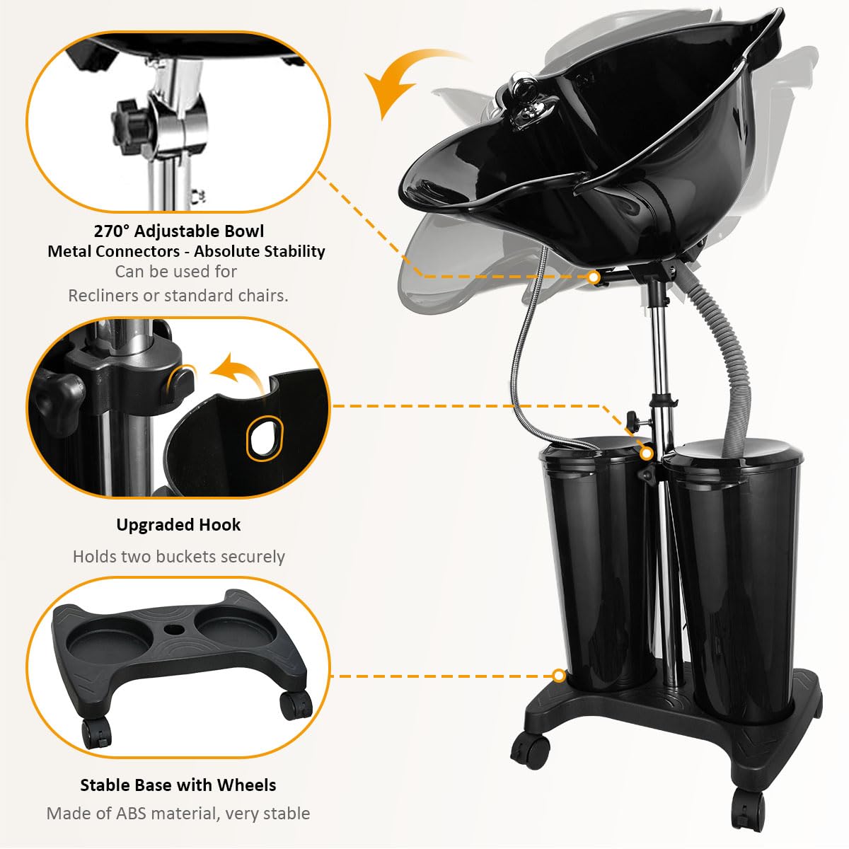 johgee Adjustable Portable Shampoo Bowl with Electric Pump,Hair Washing Station Sink with Buckets&Drain Hoses,Portable Wash Bowl for Hairstylist,Portable Salon Sink Hair Wash Basin for Home Barber Use