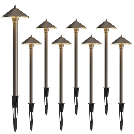 GOODSMANN Landscape Lighting Outdoor Low Voltage Landscape Lighting Kits 8PK Pathway Lights Wired 10W 25 Lumen 2700K Warm White Metal 12V Bronze Electric Sidewalk Walkway Lights with Cable Connectors