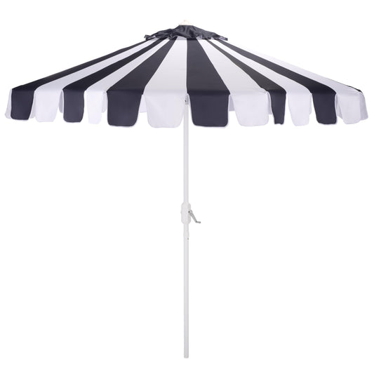 SAFAVIEH Outdoor Patio Furniture Collection – Meze 9 Ft Crank Patio Umbrella, Navy Stripe & White Pole, Market Umbrella with Crank Lift (PAT8023B)