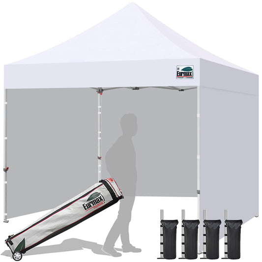 Eurmax USA 10x10 Pop Up Canopy Tent,Commercial Tent with Patented No-Tip Rolling Bag,4 Zippered Removable Walls,UV & Water Resistant Canopy Top,Heavy Duty Outdoor Gazebo,Instant Shelter(White)