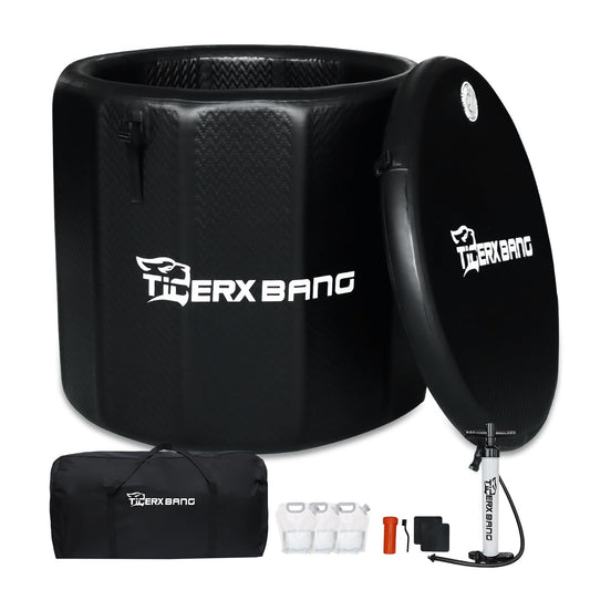 TIGERXBANG Ice Bath Tub,Inflatable Cold Plunge Tub, Water Chiller Compatible,151.3Gallon Portable Ice Plunge Tub for Athletes, Adult Ice Bath Enthusiasts(Circle Classic Black)
