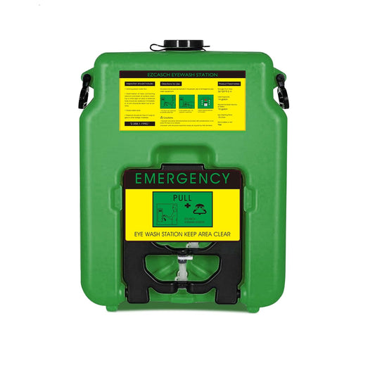 Ezcasch Portable Eyewash Station 14-Gallon OSHA Approved with One Station Sign and Two Inspection Tags, Wall Mounted Gravity-Flow Indoors and Out, 53L Refillable Eyewash Station Heavy Duty, Green