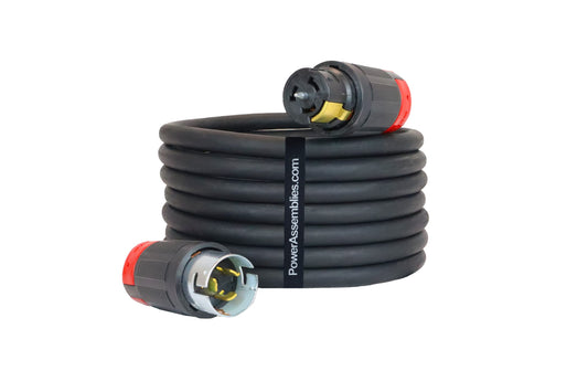 Power Assemblies Spider Box Twist-Lock Generator Power Extension Cord, 50 Amp, 125/250V, SOOW Cable Type, Gauge 6/4, Professional-Grade Outdoor California Standard Locking Extensions, 25' Long, Black