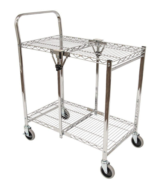 Luxor WSCC-2 Two-Shelf Collapsible Wire Utility Cart with Wheels, Push Heavy Duty,Holds 200 Pounds and Folds Up for Storage, 37"W x 18.25"D x 30.5"H