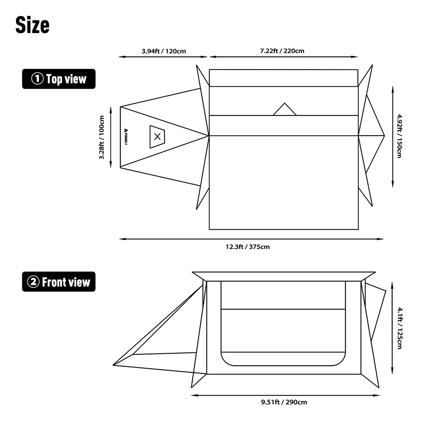 POMOLY Camping Hot Tent Bushcraft Tents, STOVEHUT 70 3.0 Shelter with 2 Tarp Poles and 2 Tent Poles for 1-2 Person Hiking, Backpacking (with a Fireproof Ground Sheet)