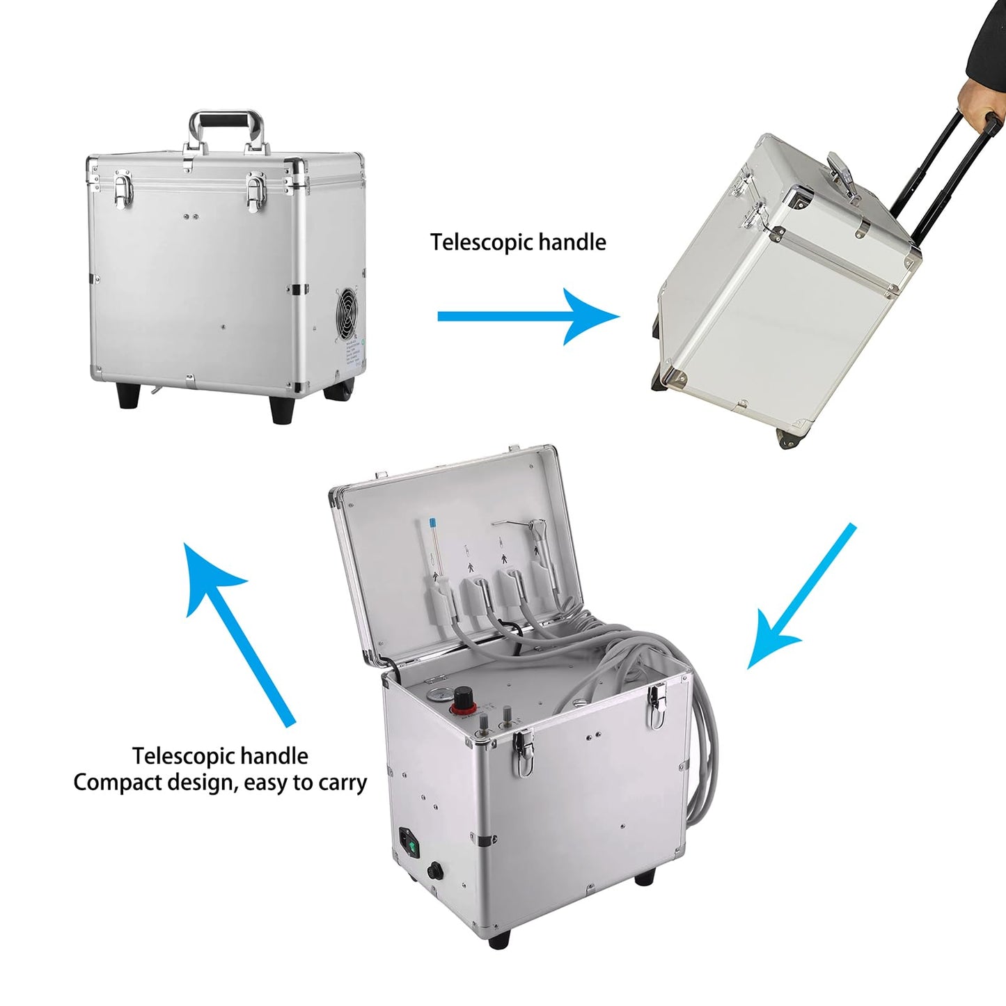 Portable Veterinary Dental Delivery Unit with Air Compressor and Suction System for Veterinary Dental Clinic and Pet Clinic (4-Hole Handle)