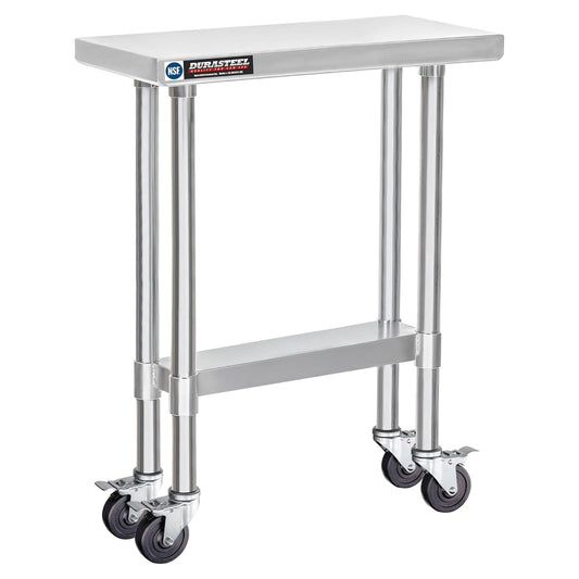 DuraSteel 30x12 NSF Stainless Steel Cart Work Table - Heavy Duty Rolling Food Prep Table - Metal Utility Cart on Wheels Caster, Grill Stand Microwave Outdoor Kitchen Tables Countertop Island Top Vevor