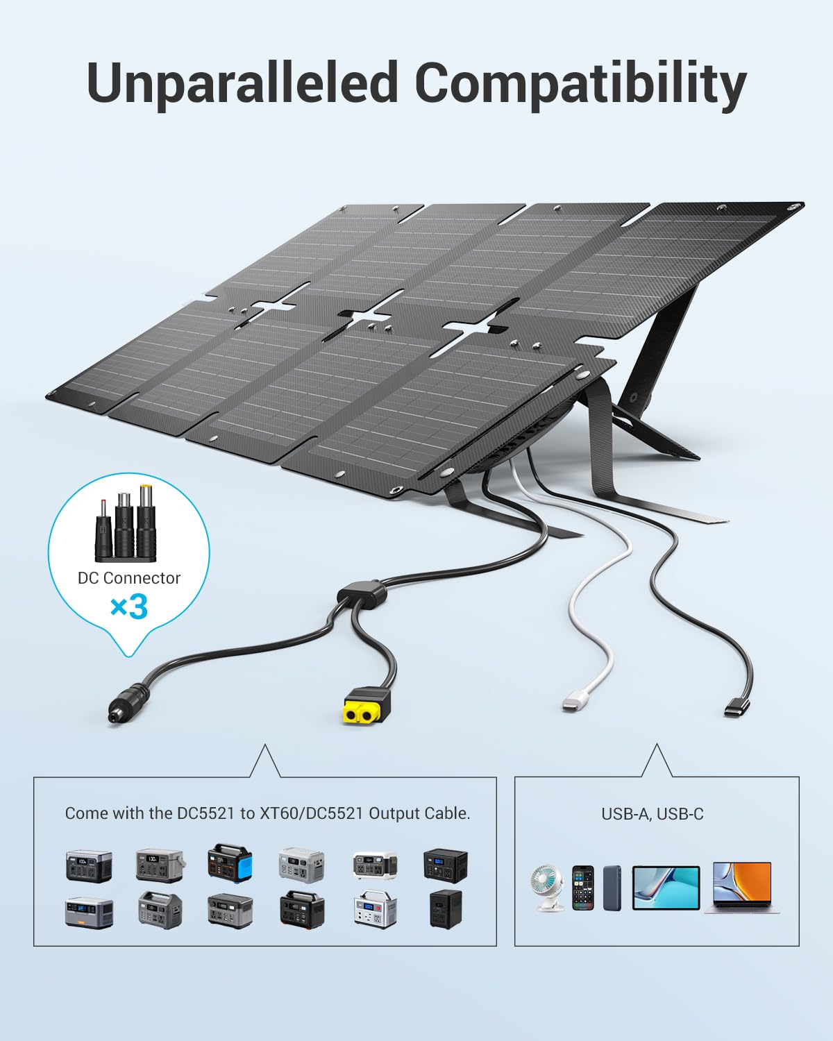 BigBlue 60W Portable Solar Panels with PD 45W USB-C, 20W USB-A, DC Port for Power Station, Phone, Power Bank, Tablet, IP68 Waterproof Foldable Solar Charger with Kickstand for Camping, RV, Emergency